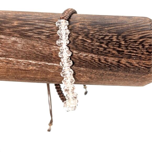 Glass Crystal Beaded Brown Cord Adjustable Cord Bracelet - Picture 1 of 4